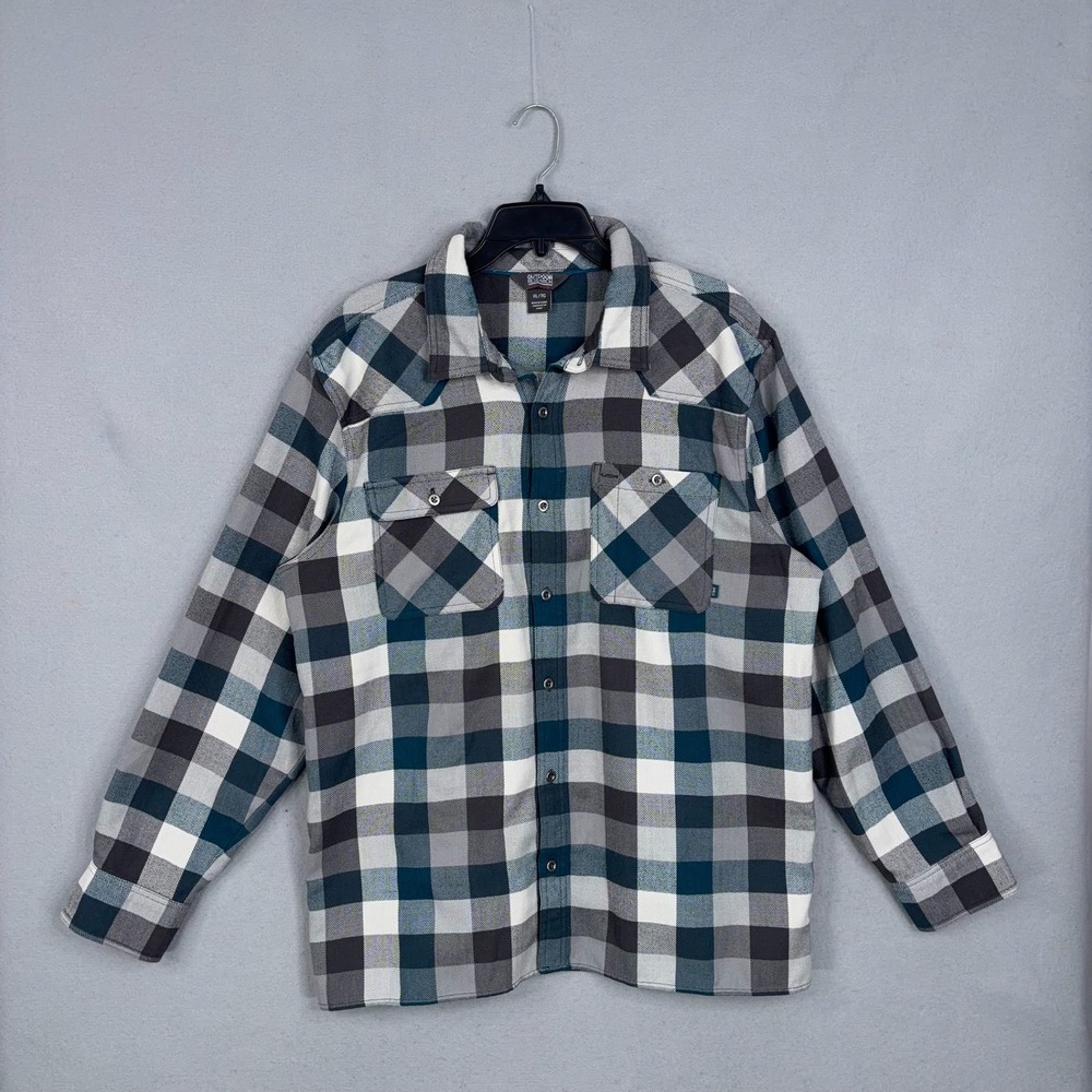 Outdoor Research Flannel Shirt Mens XL Blue Gray Plaid Western Outdoor Gorpcore